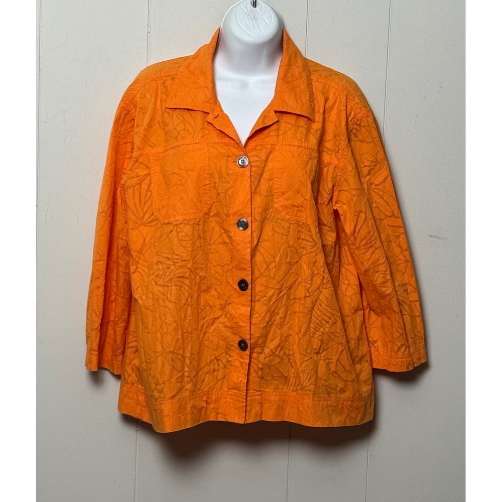 Marsh Landing Women's Orange Tropical Leaf Print Button Jacket Size XL
